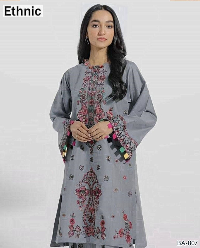 Winter Collection Mix Dhanak Embroidered 2 Piece Suit Front and Sleeves Full Embriodry Dyed Trouser