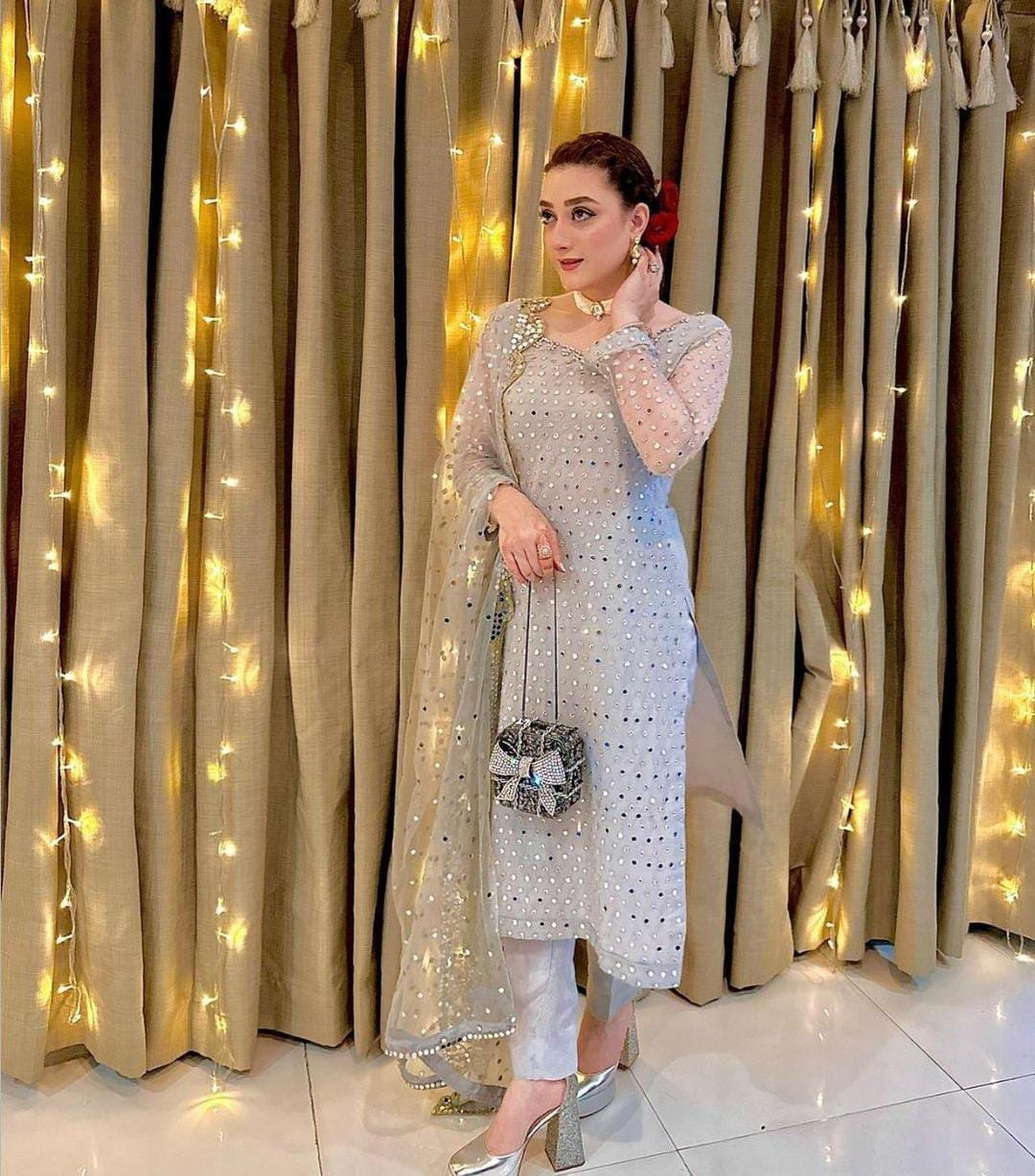 New Trending Wedding PartyWear 2025 – Heavy Embroidered Jaal Suit with Indian Chiffon Dupatta & Katan Silk Trouser | 3Pc Premium Set